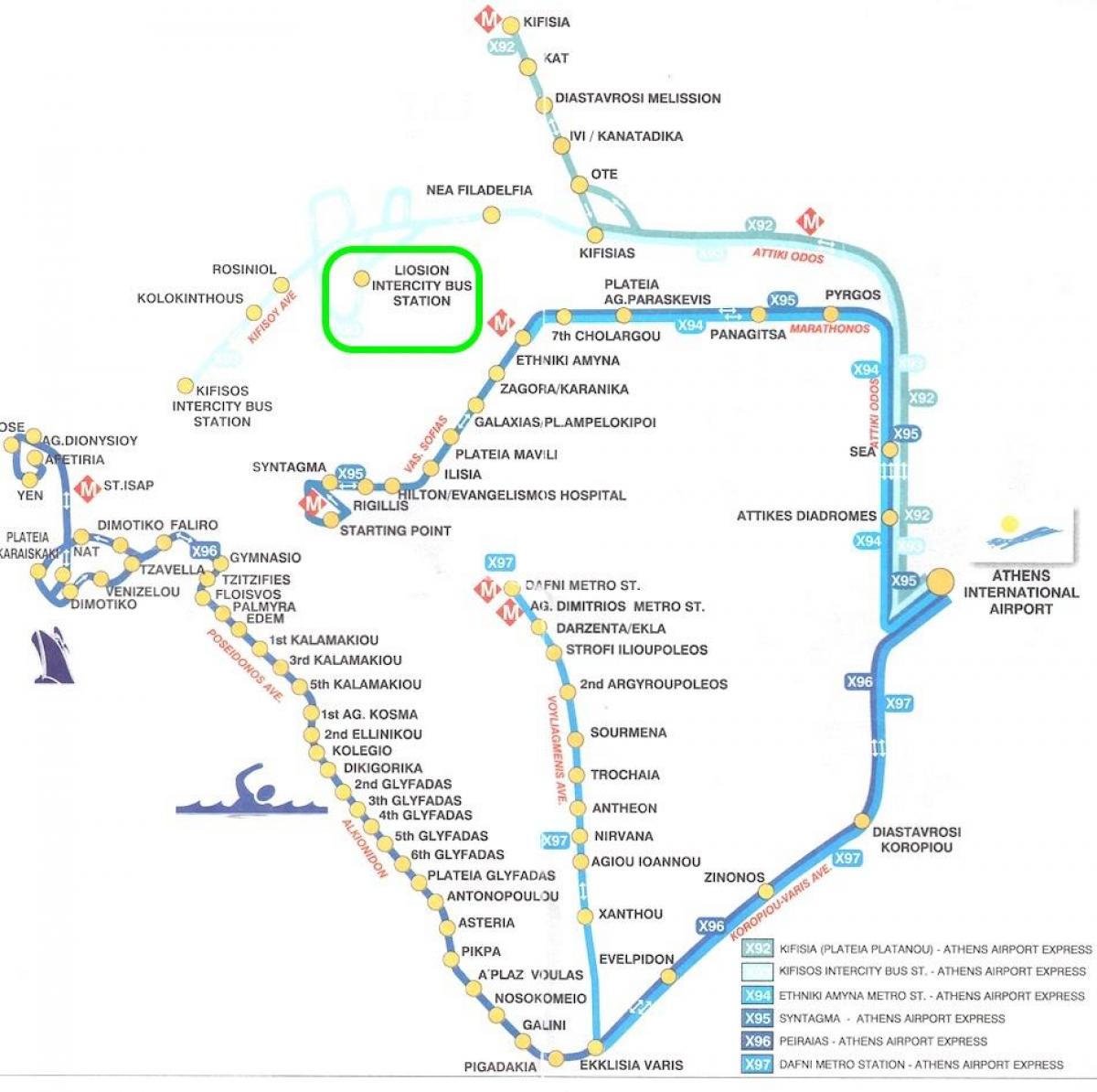 خريطة liosion محطة الحافلات أثينا 
